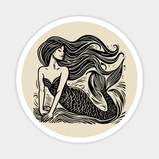 Linocut Mermaid Magnet